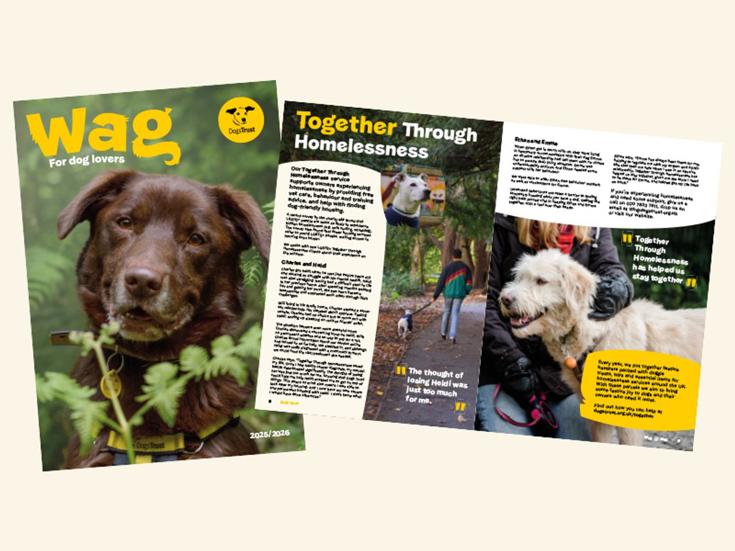 A spread showing the cover and pages of Wag magazine's 2025 edition